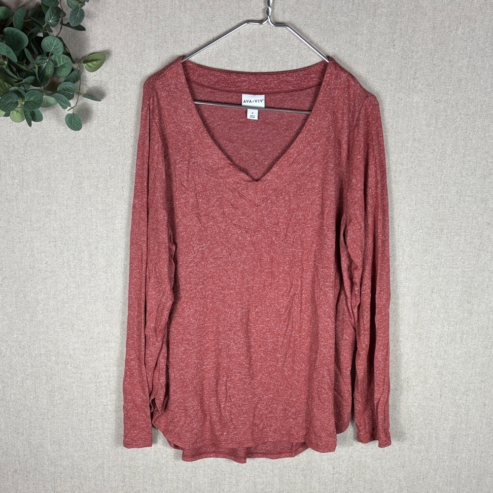 Ava & Viv > Burnt Orange V Neck Long Sleeve Top X
